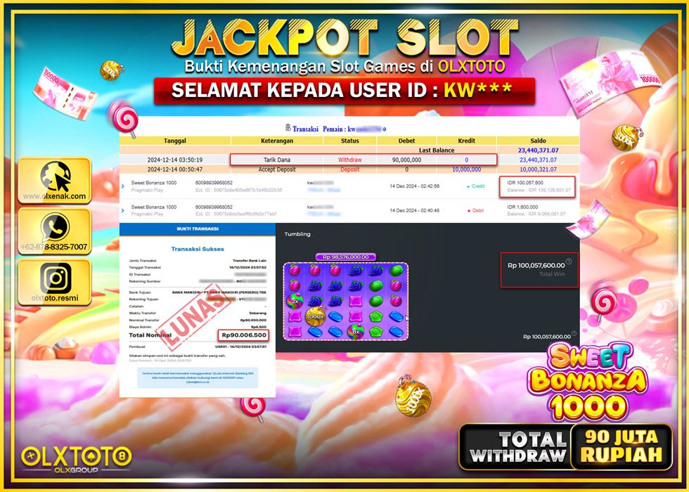 OLXTOTO JACKPOT  SLOT SWEET BONANZA 1000  Rp.90.000.000.,- LUNAS
