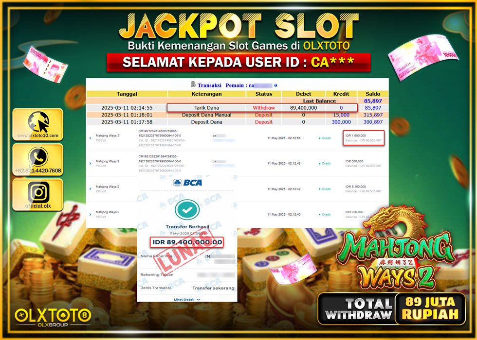 BINTANGSLOT77 JACKPOT SLOT MAHJONG WAYS 2  Rp.89.400.000.,- LUNAS