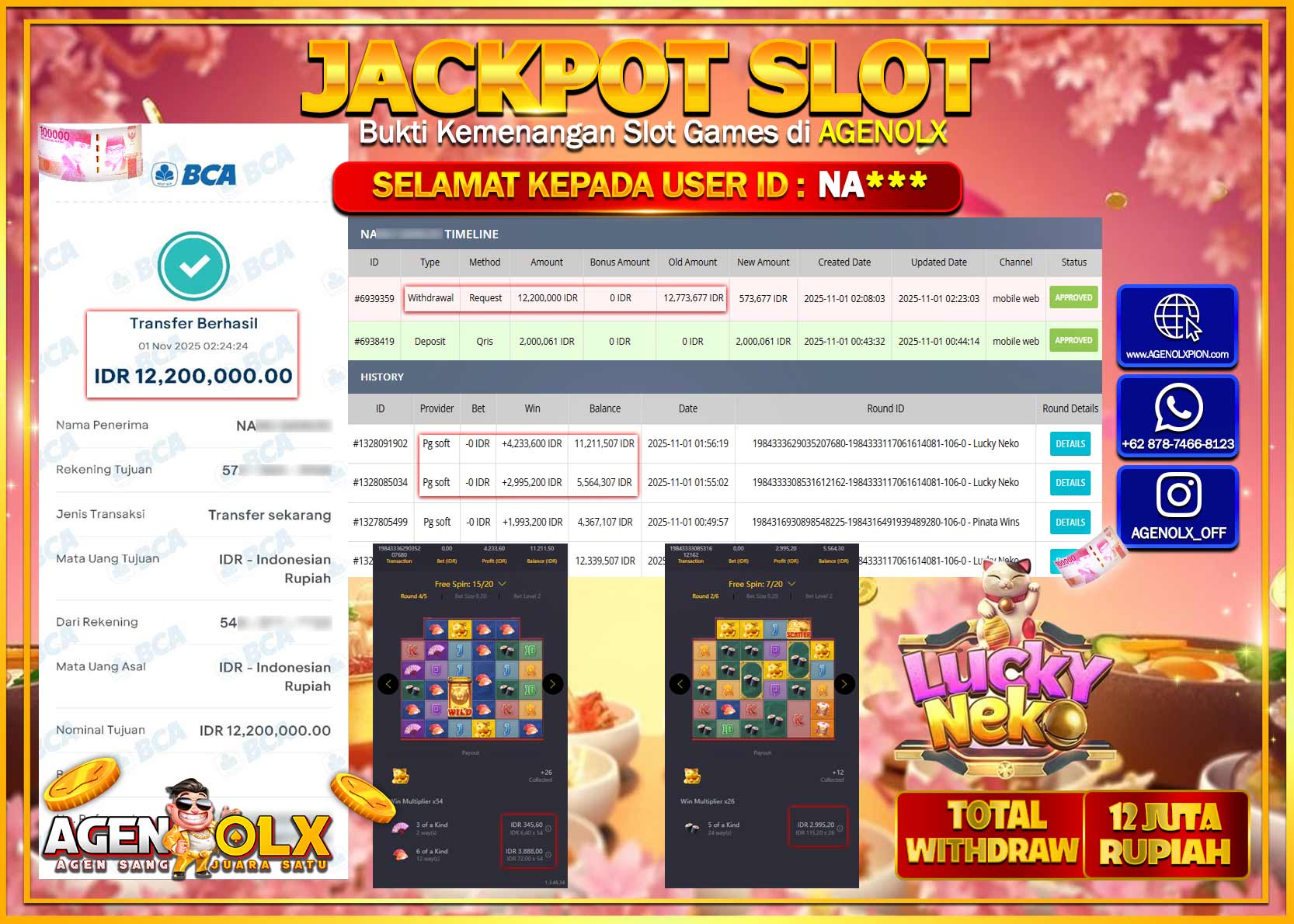 AGENOLX JACKPOT SLOT LUCKY NEKO  Rp 12,200,000,- LUNAS