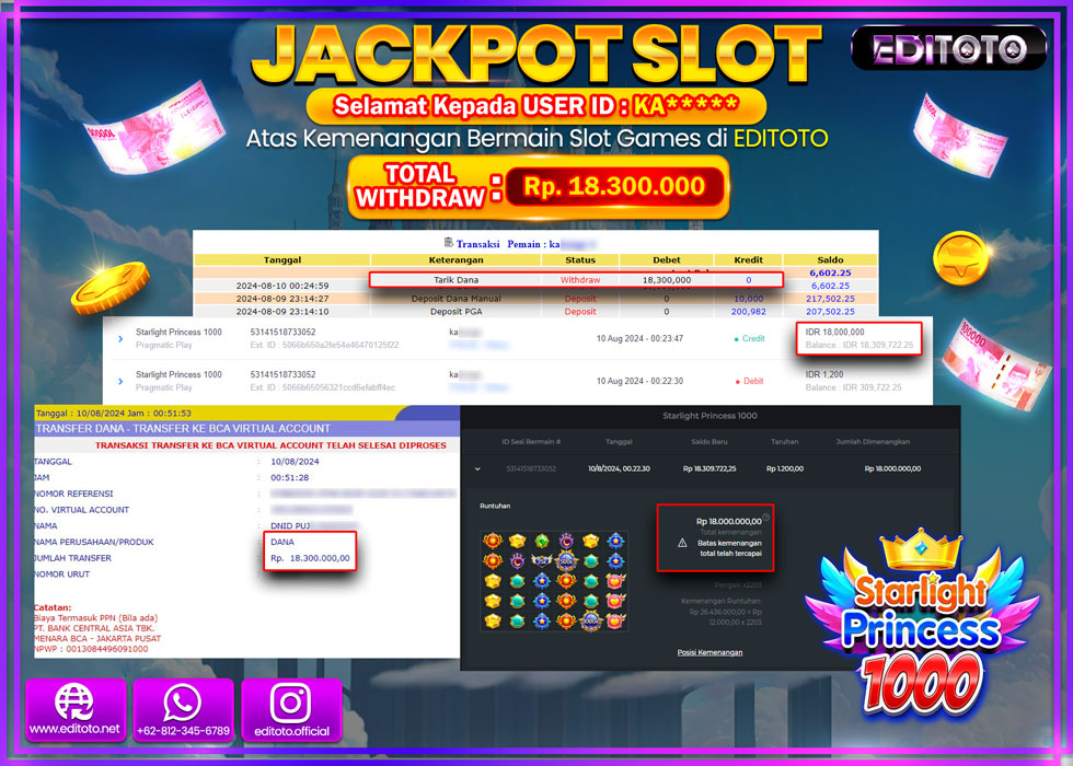 JACKPOT SLOT STARLIGHT PRINCESS 1000 Rp.18.300.000.,- LUNAS