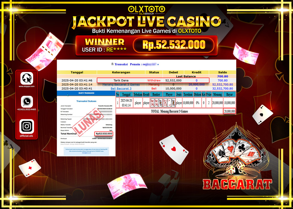 BINTANGSLOT77 JACKPOT  LIVE GAMES BACCARAT Rp..52.532.000.,- LUNAS