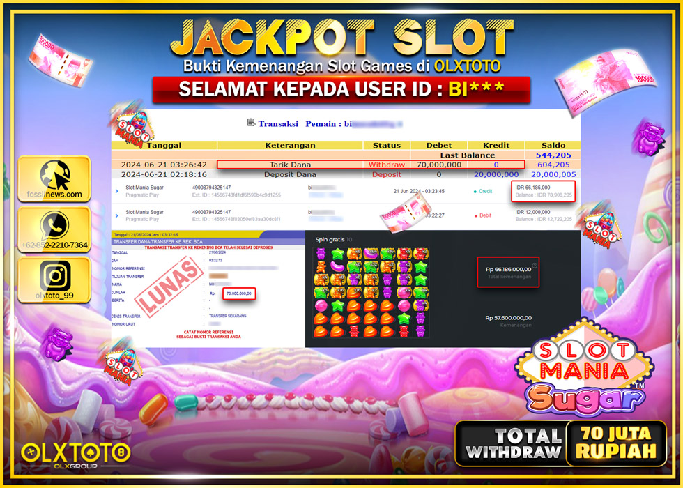 OLXTOTO JACKPOT SLOT MANIA SUGAR Rp.70.000.000.,- LUNAS