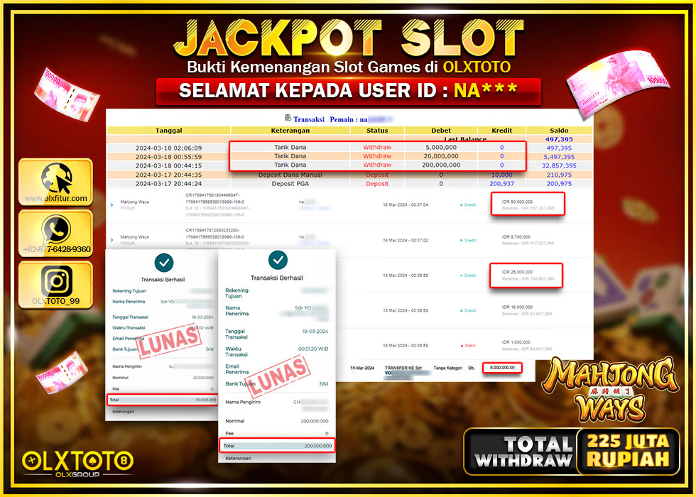 OLXTOTO JACKPOT SLOT MAHJONG WAYS Rp.225.000.000.,- LUNAS