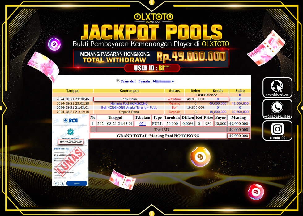OLXTOTO JACKPOT  TOGEL POOL TOTO HONGKONG Rp.49.000.000.,- LUNAS