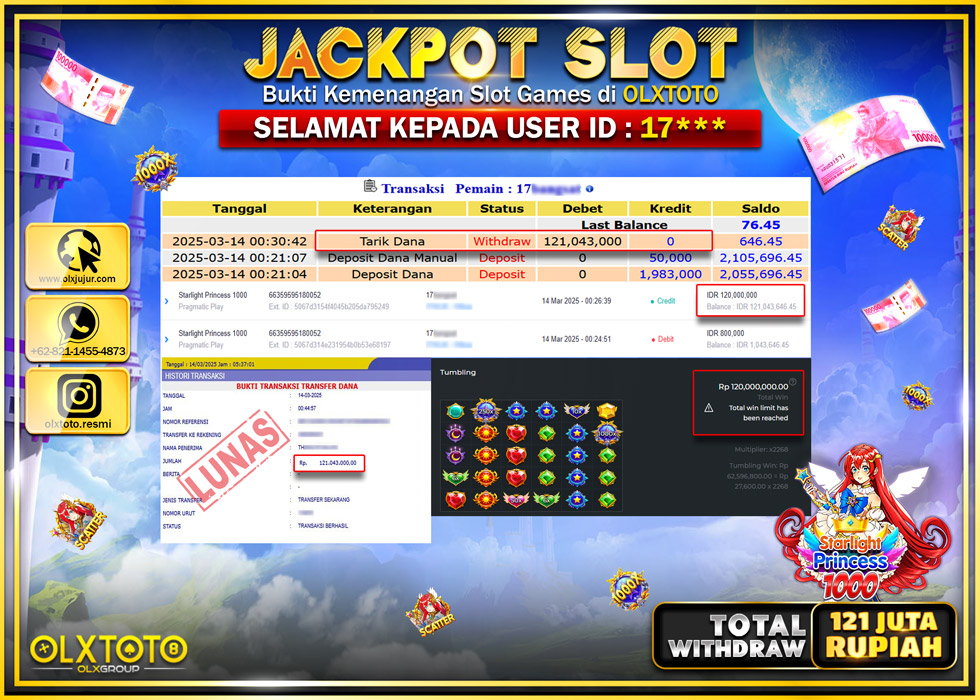 OLXTOTO JACKPOT STARLIGHT PRINCESS 1000 Rp.121.043.000.,- LUNAS