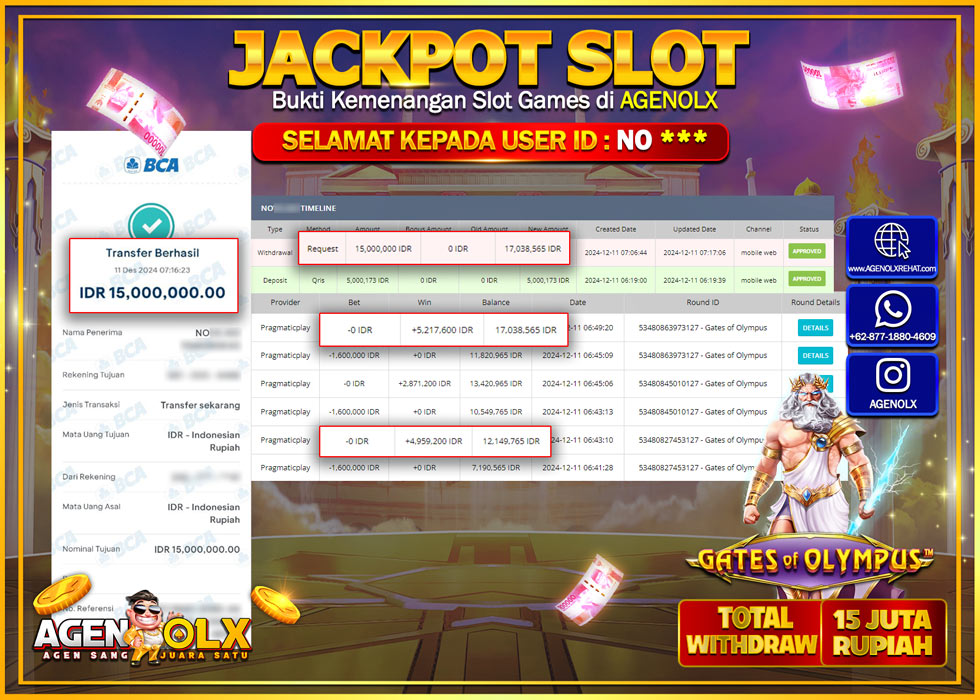 AGENOLX JACKPOT SLOT PG GATES OF OLYMPUS Rp 15.000.000,- LUNAS