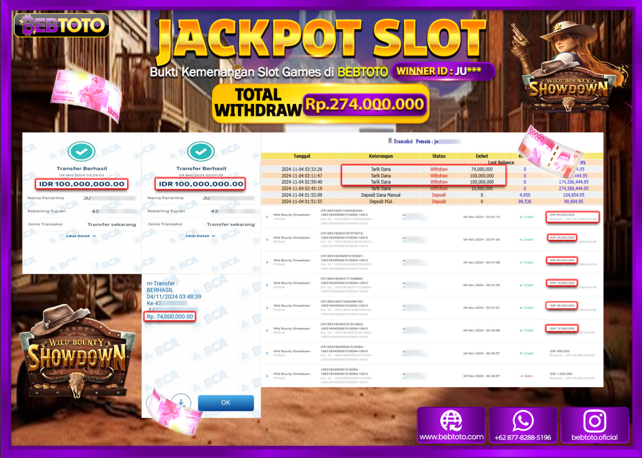 JACKPOT SLOT BEBTOTO WILD BOUNTY SHOWDOWN Rp.274.000.000.,- LUNAS
