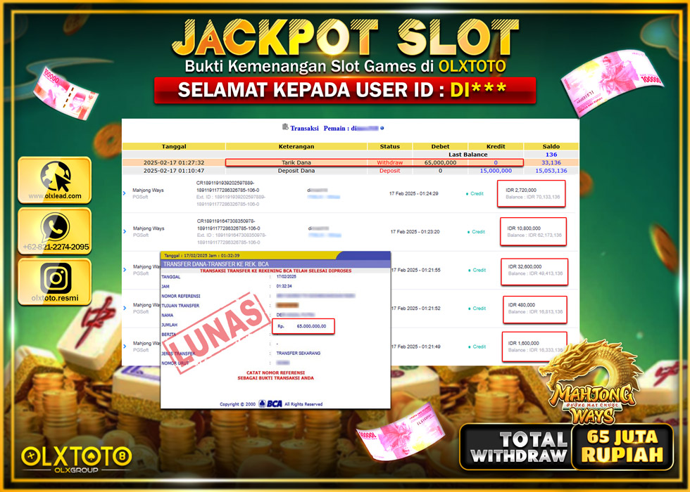OLXTOTO JACKPOT  SLOT MAHJONG WAYS  Rp.65.000.000.,- LUNAS
