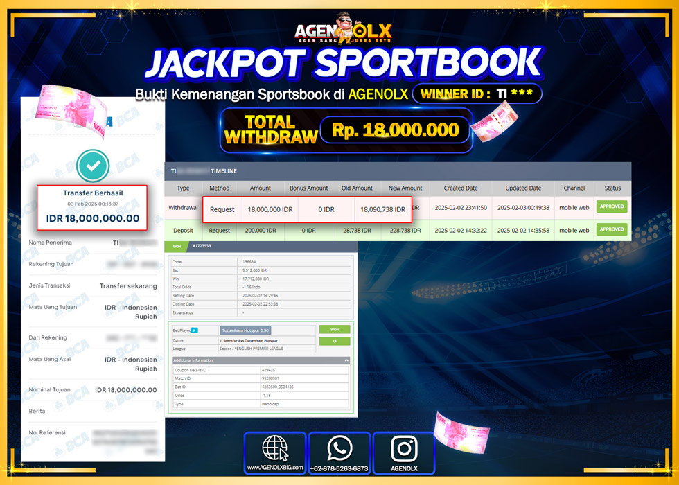 AGENOLX JACKPOT SPORTBOOK Rp 18.000.000,- LUNAS