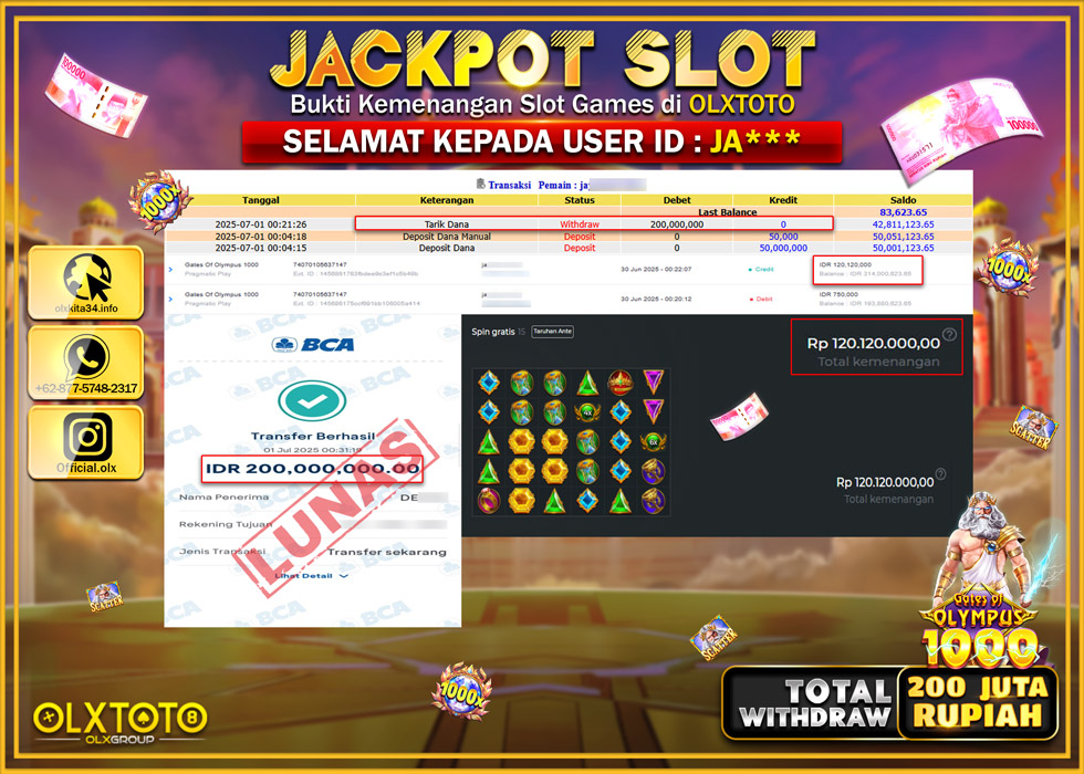 NEXTOGEL JACKPOT SLOT GATES OF OLYMPUSS 1000  Rp.200.000.000.,- LUNAS