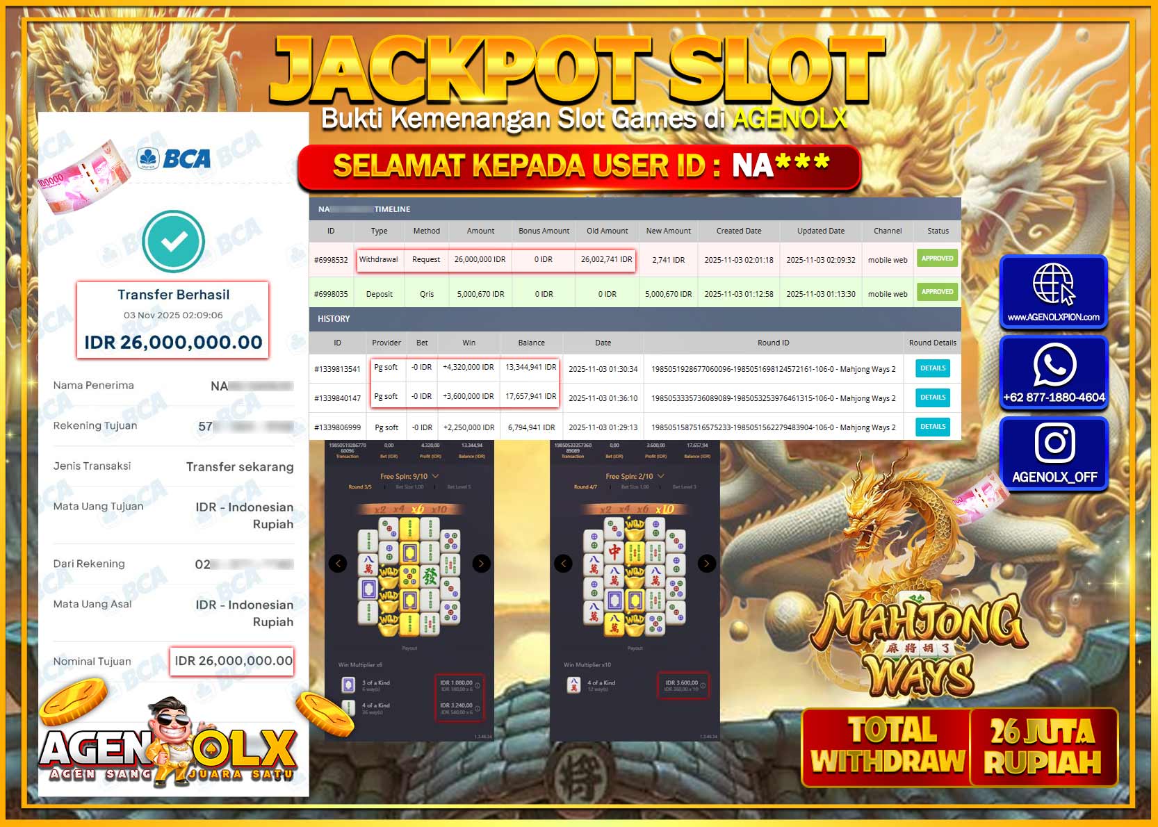 AGENOLX JACKPOT SLOT MAHJONG WAYS Rp 26,000,000,- LUNAS