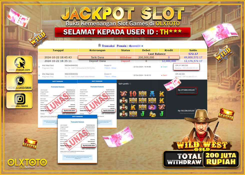 OLXTOTO JACKPOT  SLOT WILD WEST GOLD Rp.200.000.000.,- LUNAS