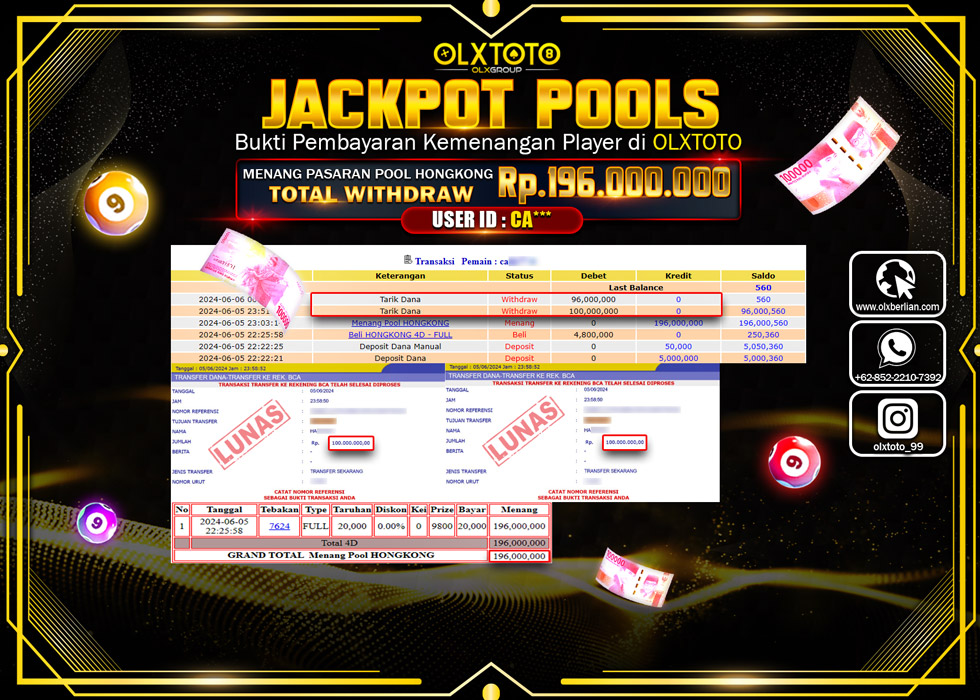 OLXTOTO JACKPOT TOGEL POOL HONGKONG Rp.196.000.000.,- LUNAS