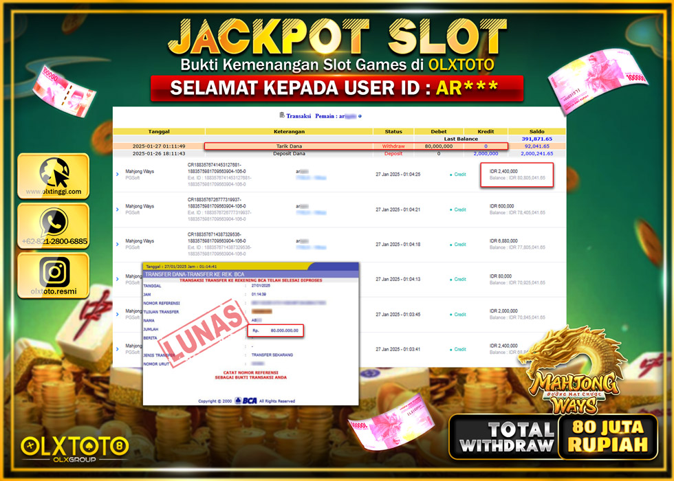 OLXTOTO JACKPOT  SLOT MAHJONG WAYS  Rp.80.000.000.,- LUNAS
