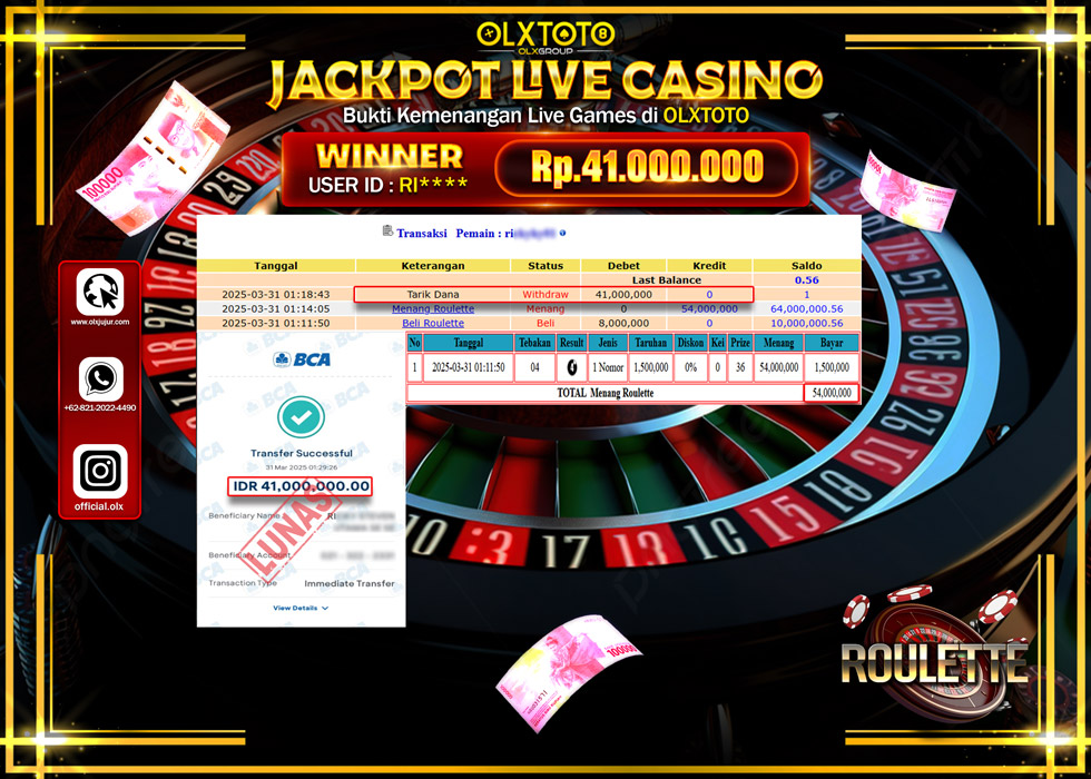 OLXTOTO JACKPOT  LIVE GAMES ROULETTE  Rp41.000.000.,- LUNAS