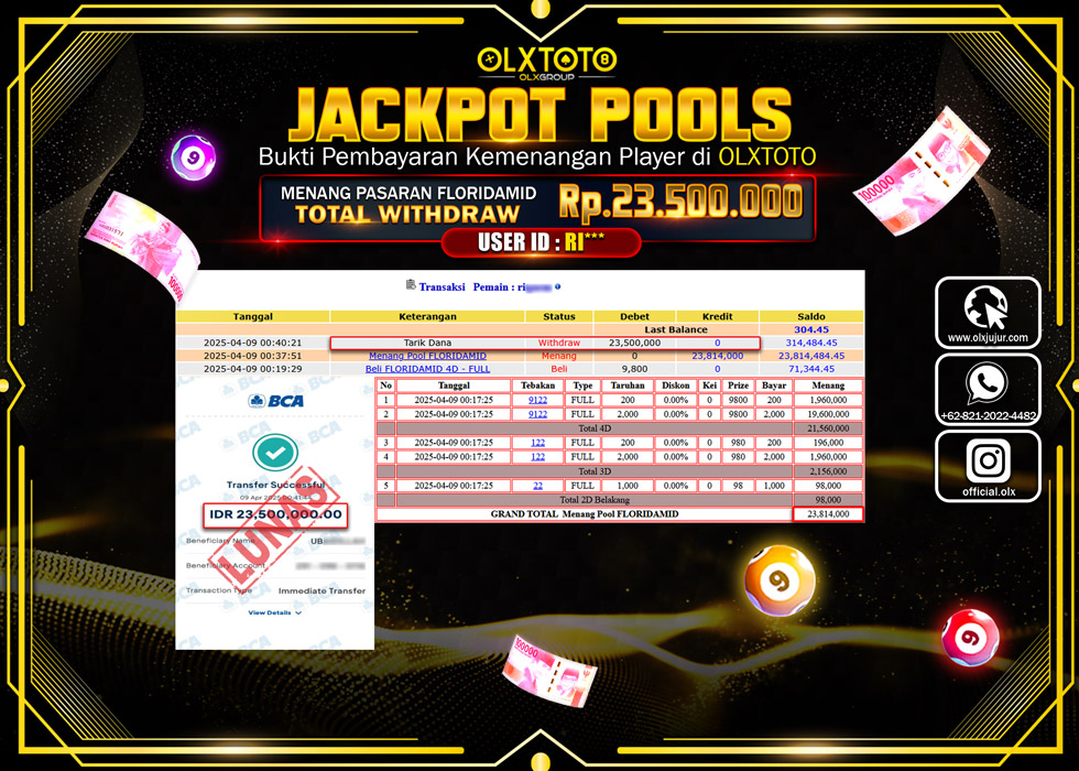 BINTANGSLOT77 JACKPOT TOGEL PASARAN POOL FLORIDAMID Rp.23.500.000.,- LUNAS