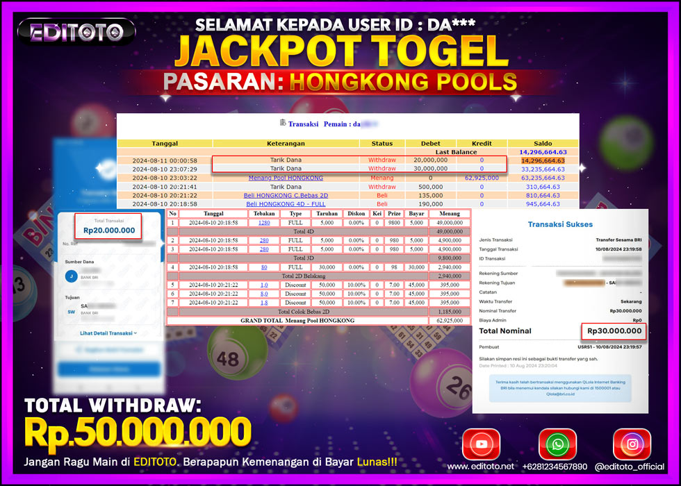 JACKPOT POOL PASARAN HONGKONG Rp.20.000.000.,- LUNAS