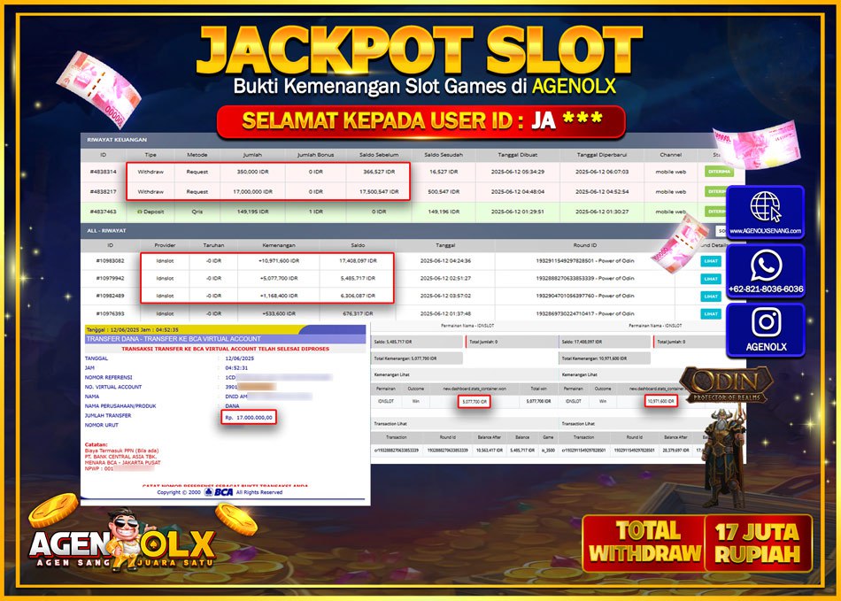 AGENOLX JACKPOT SLOT POWER OF ODIN  Rp 17.000.000,- LUNAS