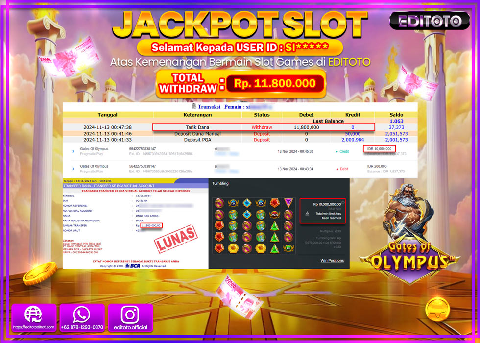 JACKPOT SLOT GATES OF OLYMPUS Rp.11.800.000.,- LUNAS