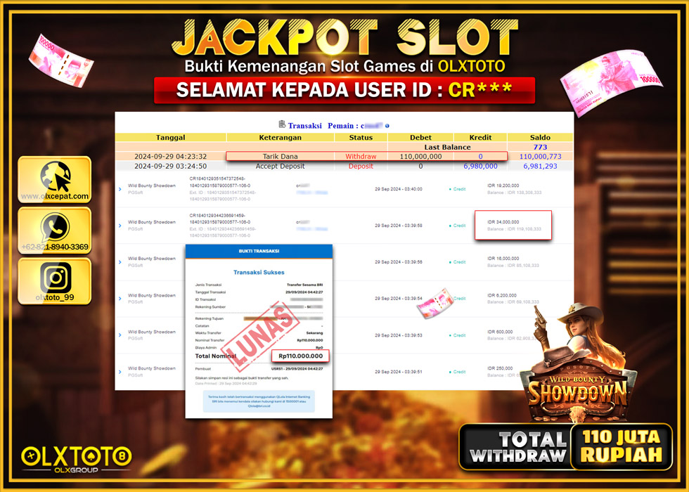 OLXTOTO JACKPOT  SLOT WILD DOUNTY SHOWDOWN Rp.110.000.000.,- LUNAS