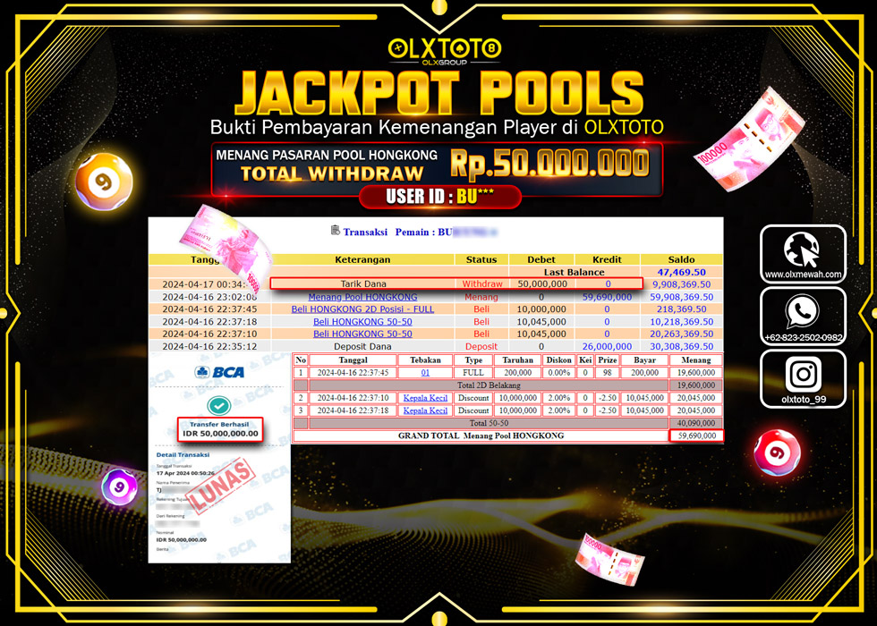 OLXTOTO JACKPOT TOGEL PASARAN HONGKONG Rp.50.000.000.,- LUNAS