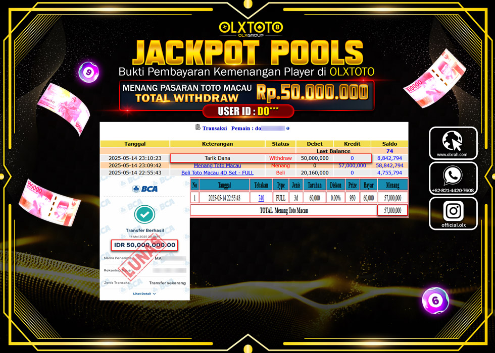 BINTANGSLOT77 JACKPOT TOGEL PASARAN TOTO MACAU Rp.50.000.000.,- LUNAS