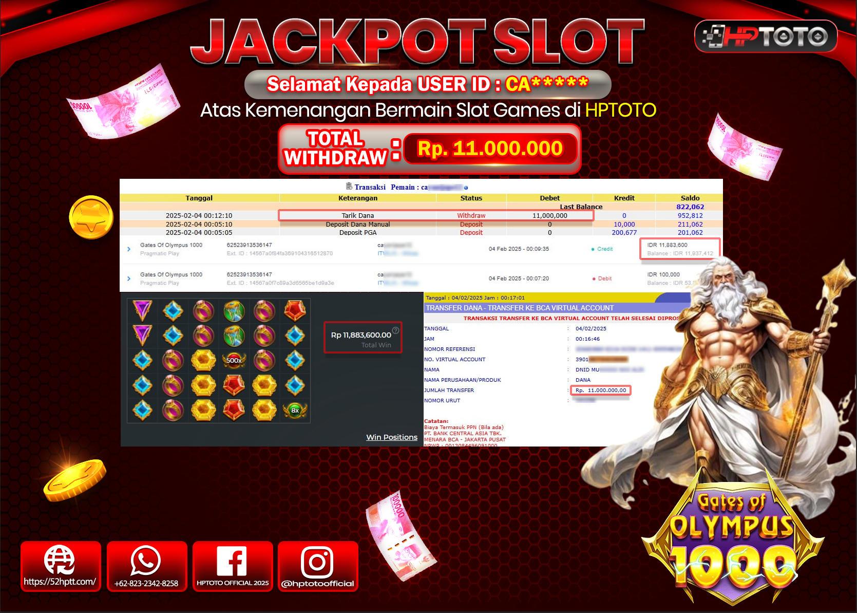 JACKPOT SLOT Gates Of Olympus 1000 Rp.11.000.000.,- LUNAS