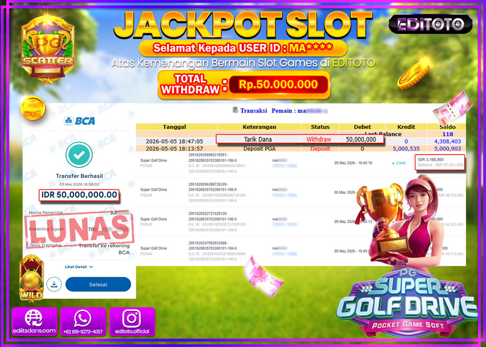 JACKPOT EDITOTO SLOT SUPER GOLD DRIVER  Rp.50.000.000,- LUNAS