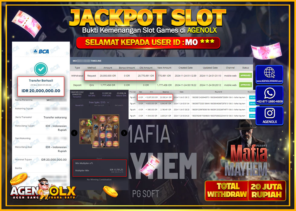 AGENOLX JACKPOT  SLOT PGS MAFIA MAYHEM Rp 20.000.000,- LUNAS