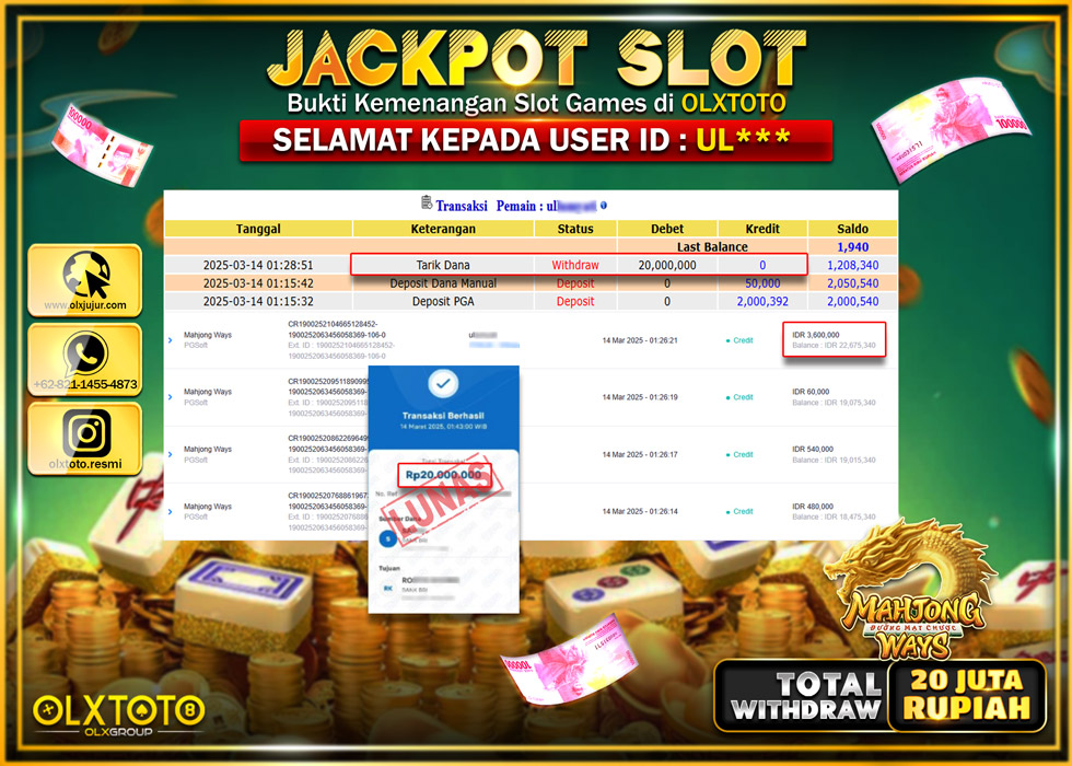 OLXTOTO JACKPOT MAHJONG WAYS  Rp.20.000.000.,- LUNAS