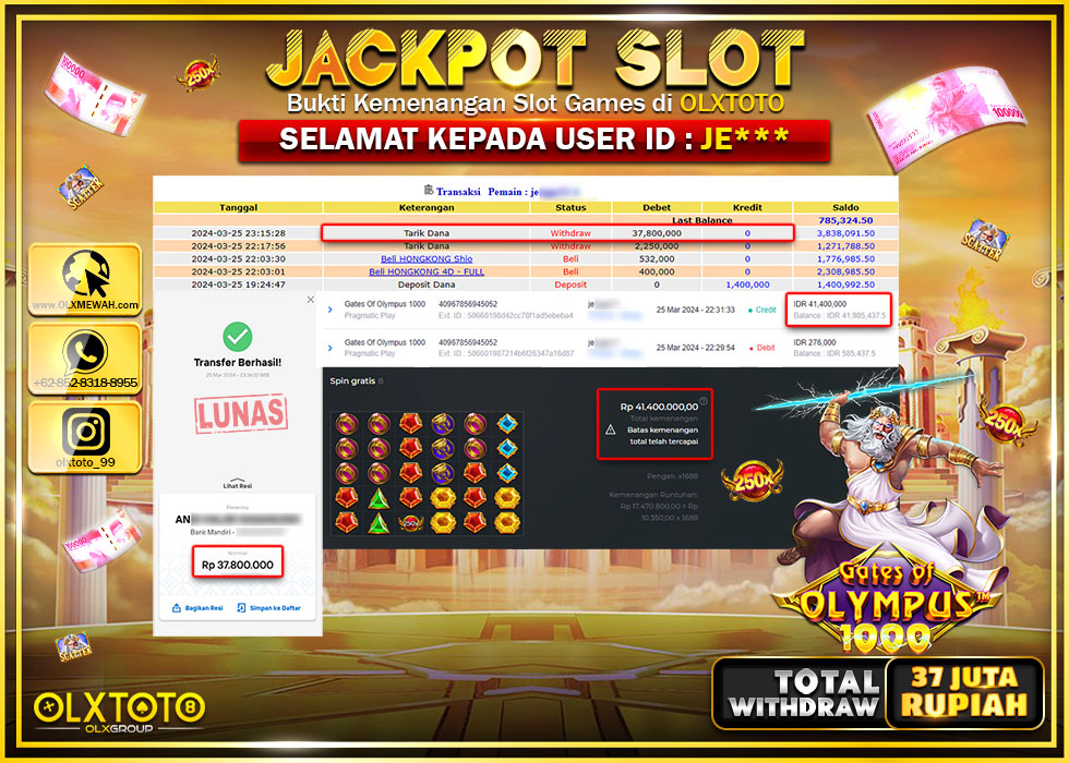 OLXTOTO JACKPOT GATE OF OLYMPUS 1000 Rp.37.000.000.,- LUNAS