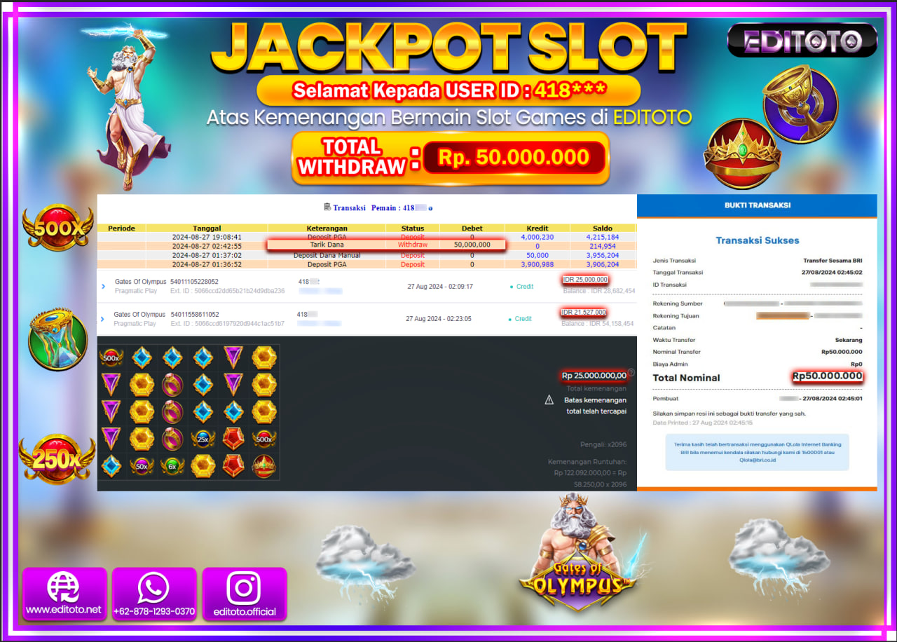 JACKPOT SLOT GATES OF OLYMPUS   Rp.50.000.000.,- LUNAS