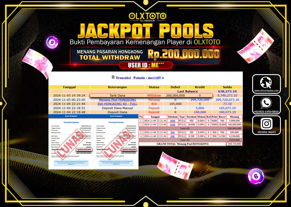 OLXTOTO JACKPOT  TOGEL POOL HONGKONG Rp.200.000.000.,- LUNAS