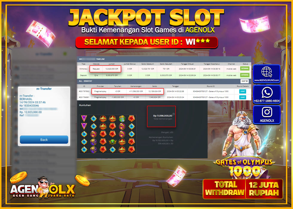 AGENOLX JACKPOT SLOT GATES OF OLYMPUS 1000 Rp.12.000.000,- LUNAS