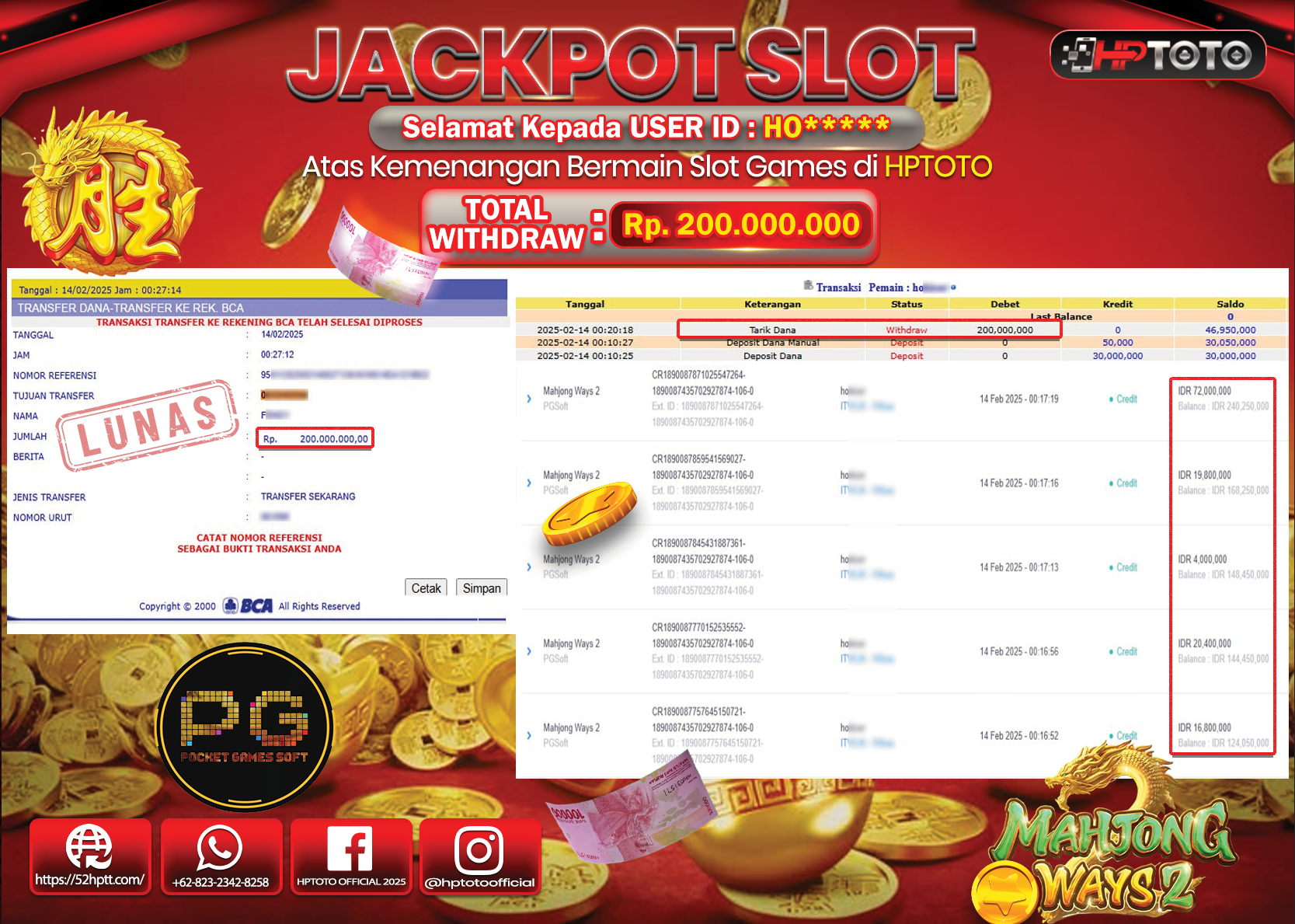 HPTOTO JACKPOT SLOT MAHJONG WAYS 2 Rp.200.000.000,- LUNAS