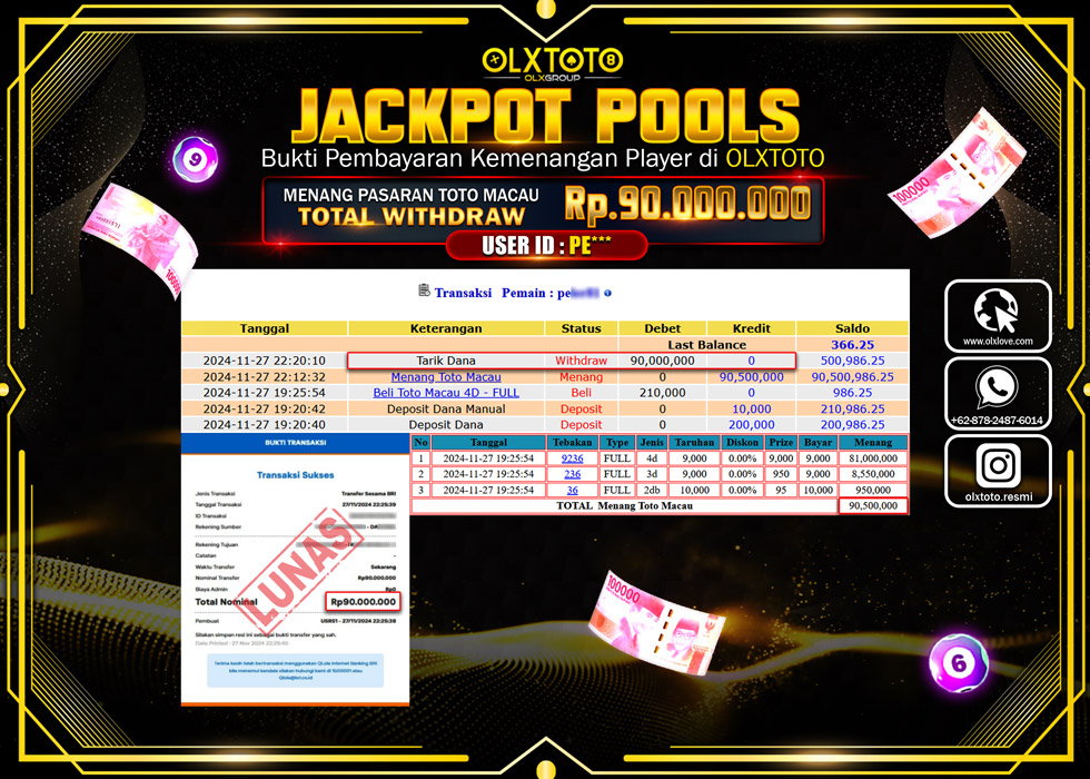 OLXTOTO JACKPOT  TOGEL POOL TOTO MACAU Rp.90.000.000.,- LUNAS