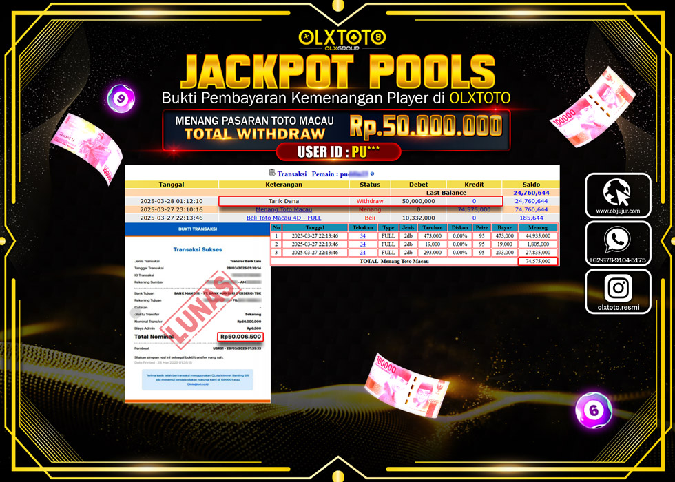 OLXTOTO JACKPOT TOGEL PASARAN POOL TOTO MACAU Rp.50.000.000.,- LUNAS