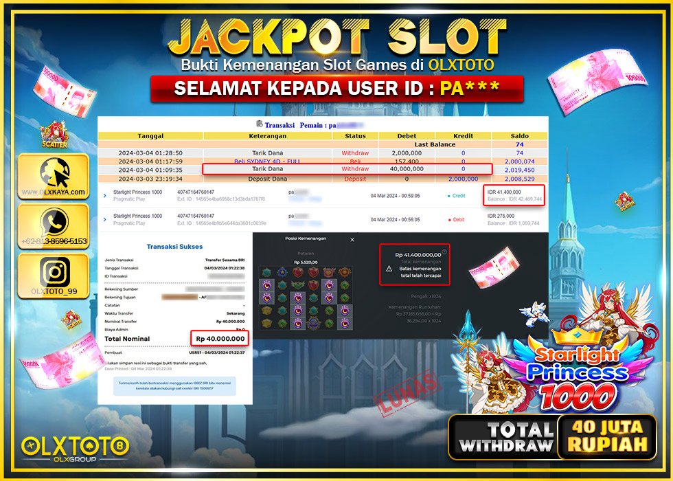 OLXTOTO JACKPOT SLOT STARLIGHT PRINCESS 1000 Rp.40.000.000.,- LUNAS