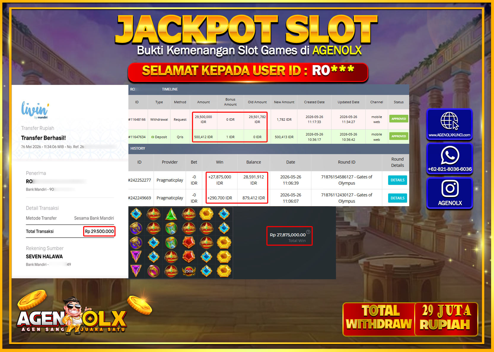 AGENOLX JACKPOT SLOT GATES OF OLYMPUS Rp 29.500.000 - LUNAS