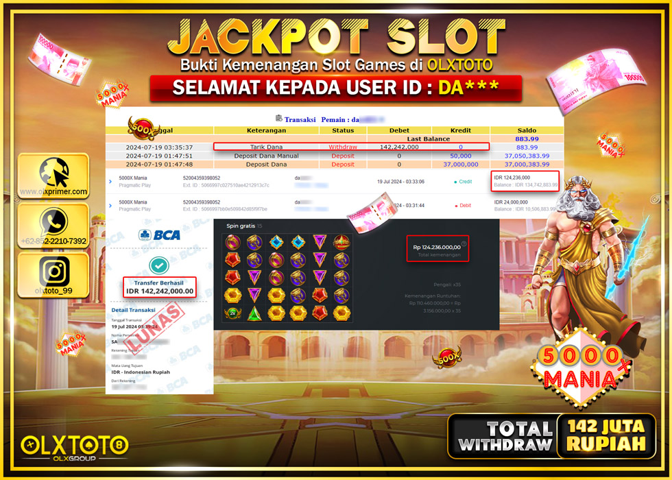 OLXTOTO JACKPOT  SLOT 5000X MANIA Rp.142.242.000.,- LUNAS