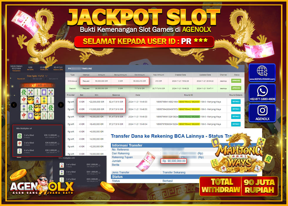 AGENOLX JACKPOT  SLOT MAHJONG WAYS Rp 90.000.000,- LUNAS