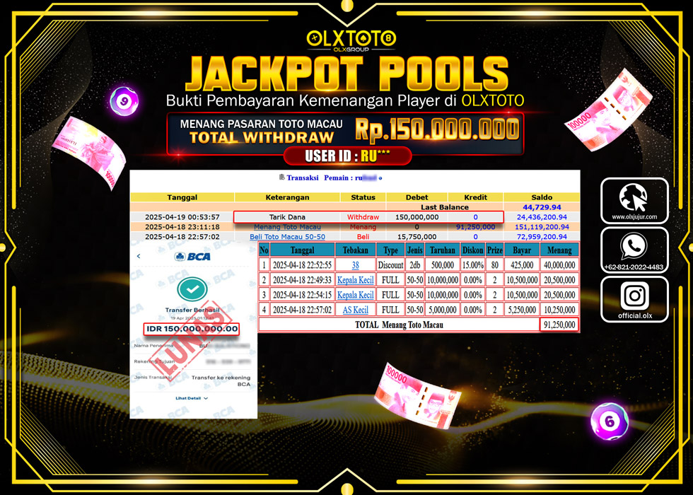 BINTANGSLOT77 JACKPOT TOGEL PASARAN TOTO MACAU Rp.150.000.000.,- LUNAS
