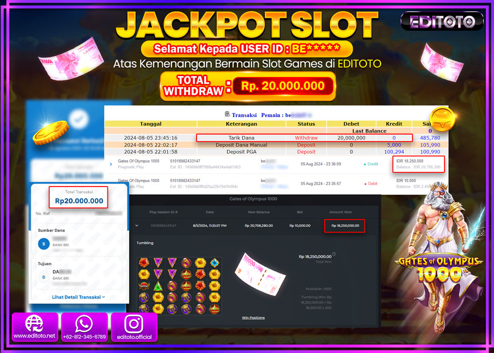 JACKPOT SLOT GATES OF OLYMPUS 1000 Rp.20.000.000.,- LUNAS