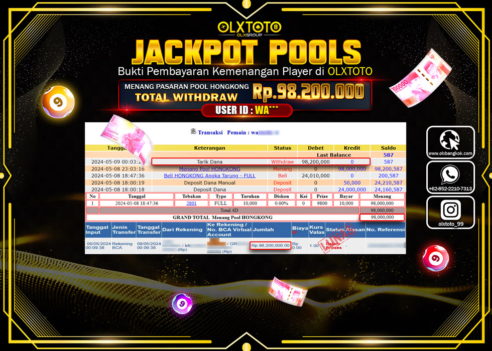 OLXTOTO JACKPOT TOGEL POOL HONGKONG  Rp.98.200.000.,- LUNAS