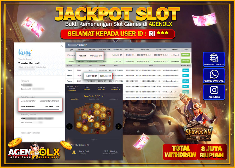 AGENOLX JACKPOT SLOT SLOT WILD BOUNTY SHOWDOWN  Rp 8.000.000,- LUNAS