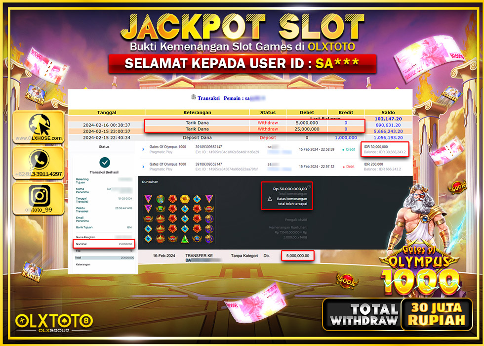 OLXTOTO JACKPOT SLOT GATES OF OLYMPUS 1000 Rp.30.000.000.,- LUNAS