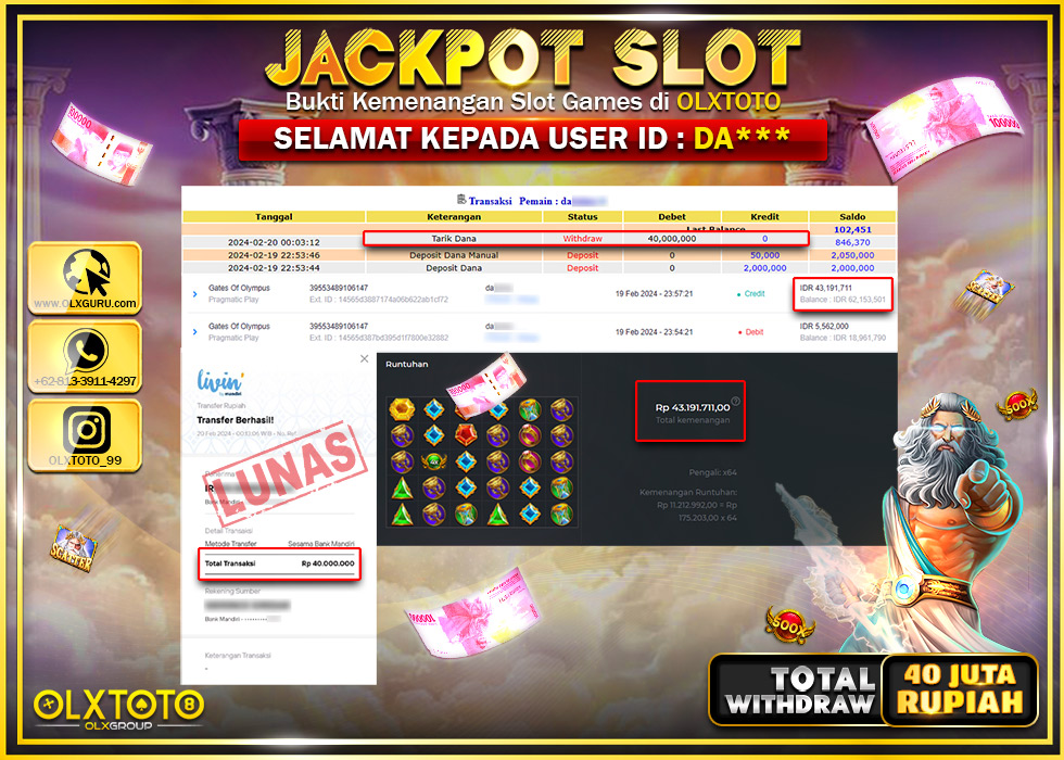 OLXTOTO JACKPOT SLOT GATES OF OLYMPUS Rp.40.000.000.,- LUNAS