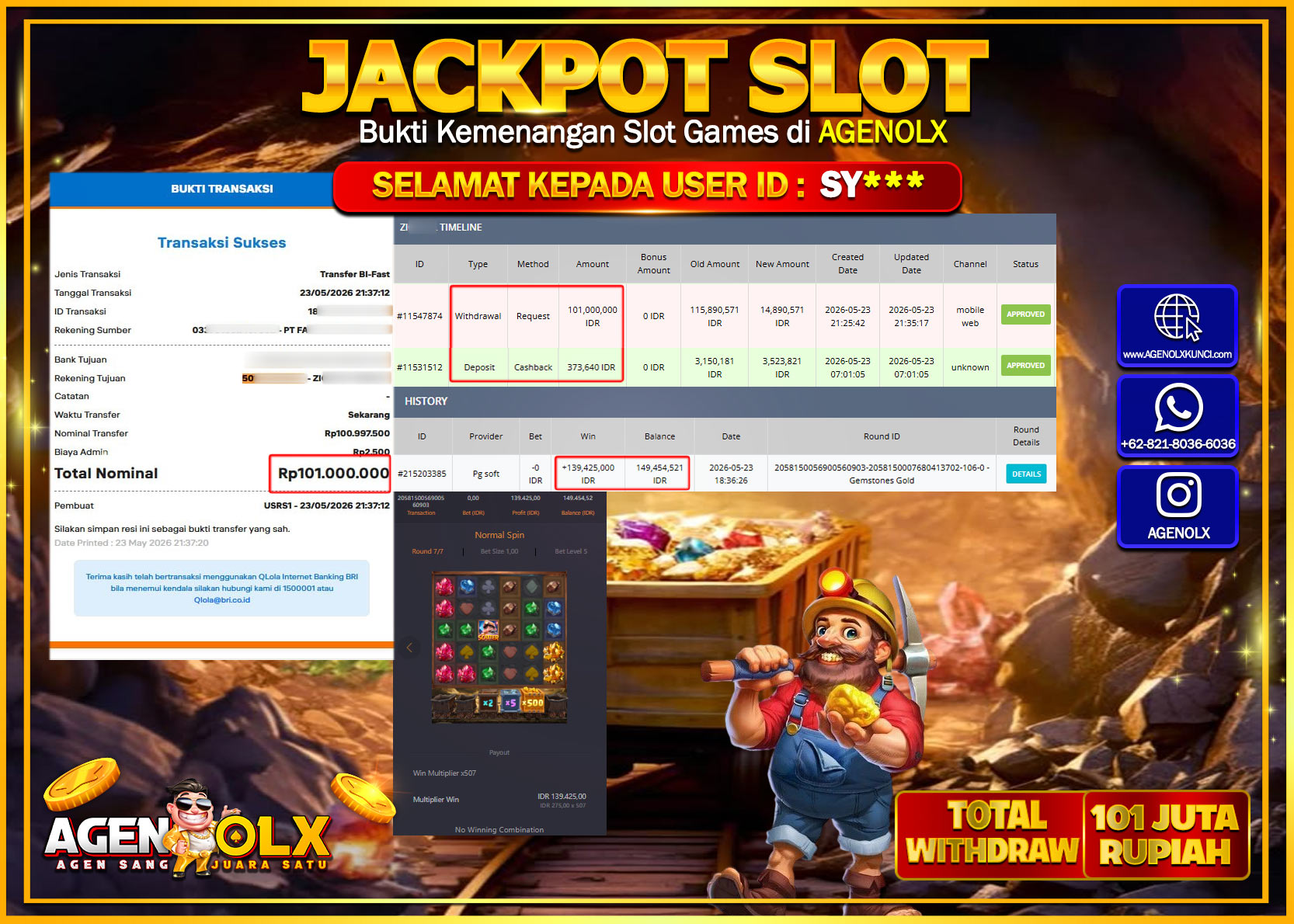 AGENOLX JACKPOT SLOT GEMSTONES GOLD  Rp 101.000.000 - LUNAS