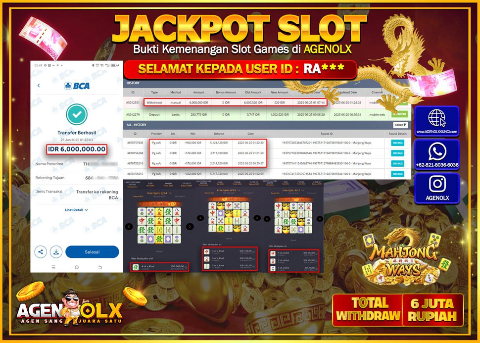 AGENOLX JACKPOT  SLOT MAHJONG WAYS Rp 6.000.000,- LUNAS