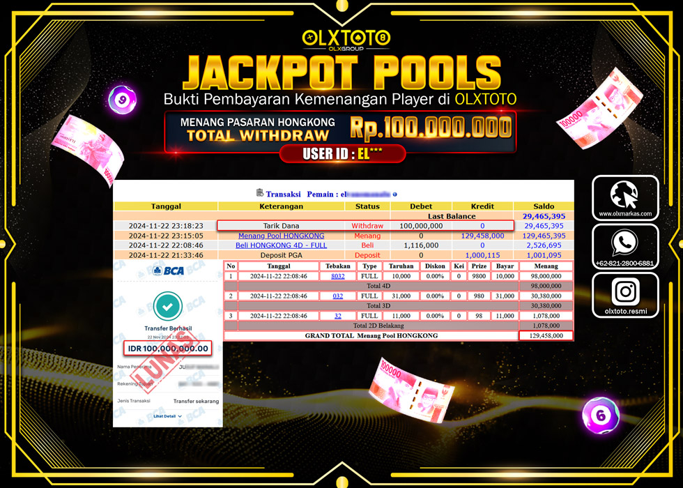 OLXTOTO JACKPOT  TOGEL POOL HONGKONG Rp.100.000.000.,- LUNAS